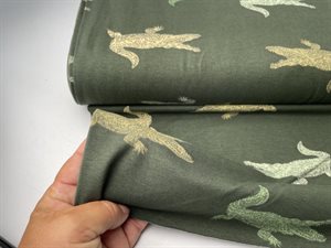 Bomuldsjersey - fine grønne krokodiller på grøn bund